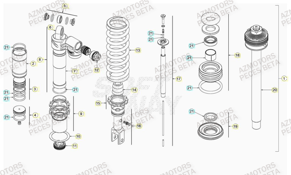 Amortisseur AZMOTORS Pieces BETA RR XTRAINER 300 2T - (2023)