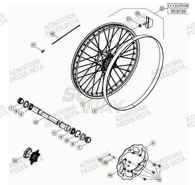 Roue Avant AZMOTORS Pieces BETA RR XTRAINER 300 2T - (2023)